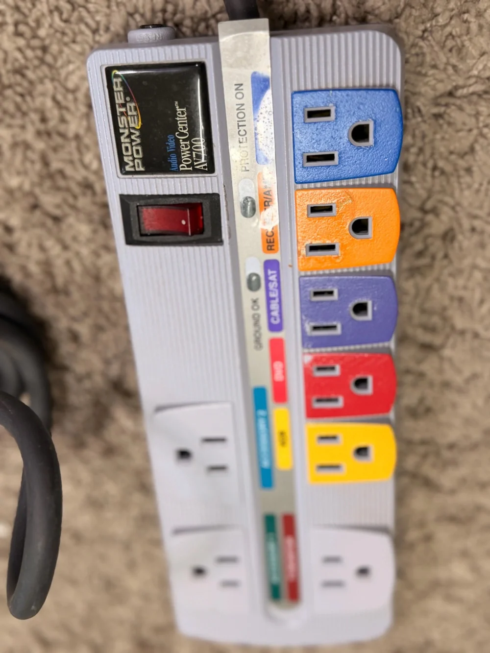 Power Strip with Color-Coded Outlets - White, Yellow, Red, Purple, Orange, Blue